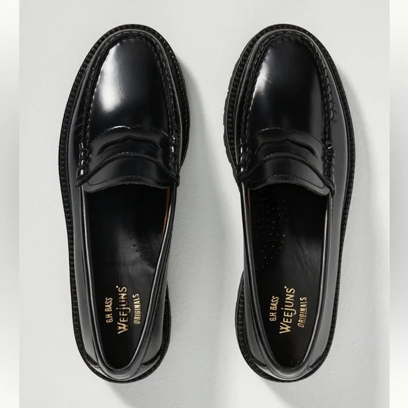 ANTHROPOLOGIE G.H. Bass WEEJUNS Whitney Super Loafer Black Leather Loafers - Picture 2 of 10